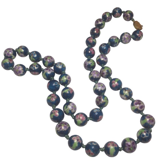 Vintage Chinese Hand Painted Porcelain Hand Knotted Beaded Necklace - Picture 5 of 11